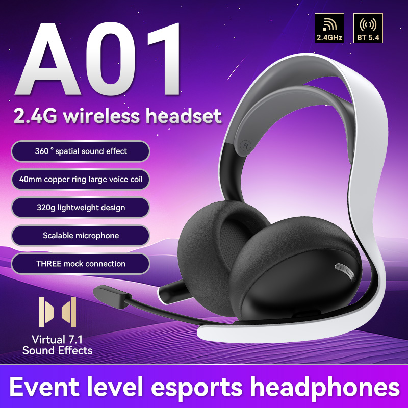 Esports Gaming Bar - 2.4Gワイヤレス/有線/BT A01ゲーミングヘッドセット PS5/PS4/PC対応 eスポーツノイズキャンセリングヘッドホン 7.1サラウンドサウンド 40mmボイスコイル