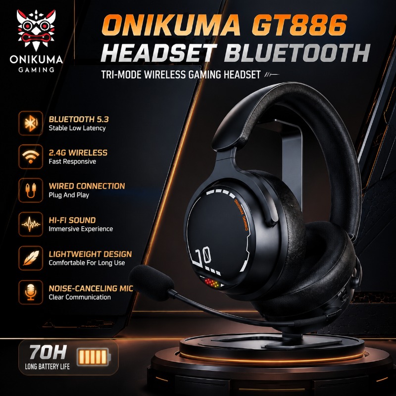 Esports Gaming Bar - ONIKUMA GT886 ゲーミングヘッドセット トライモード 軽量 ワイヤレス
