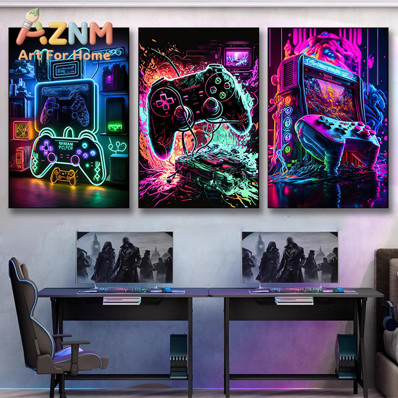 モダンなネオンポップクールなゲーミングウォールアートポスター - Gaming Esports Esports のレビューと価格