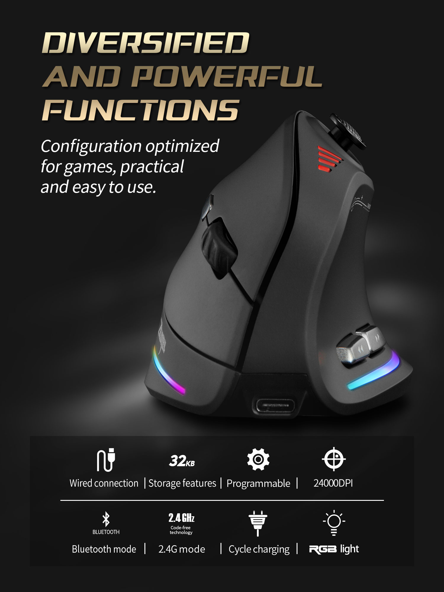 Jomaa RGB バックライト付きワイヤレス垂直マウスコン - Es5 Esports Rgb Gaming Mouse のレビューと価格